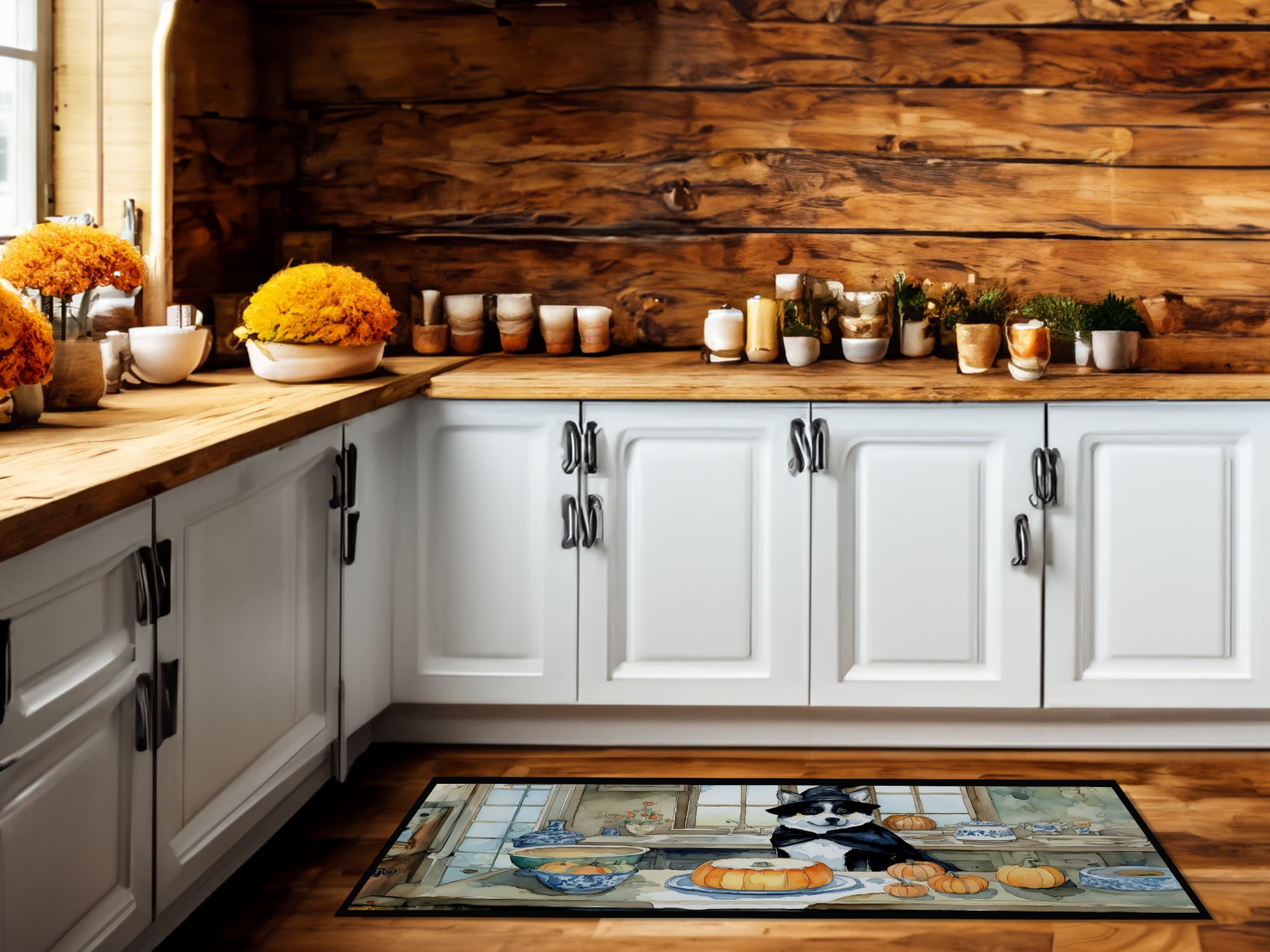 Akita Fall Kitchen Pumpkins Runner Mat 28x58 58 in x 28 in