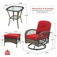thumbnail image 4 of MELLCOM 5-Piece Patio Set, Outdoor Swivel Rocking Chairs, Wicker Bistro Set with Thickened Cushions, Glass Table and Ottomans for Backyard, Garden, Wine Red, 4 of 9