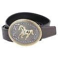 thumbnail image 1 of Cowboy Engarved Horse Hebilla Tribe Firber Leather Waistband Belt - Coffee de Course jinwen Cinturón vaquero occidental, 1 of 8