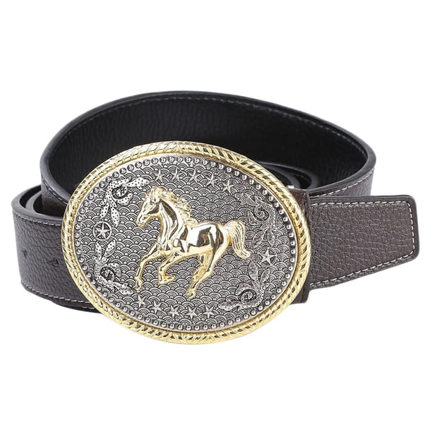 Cinturón vaquero occidental Yinane Hebilla de vaquero Grabado café 110-125 cm