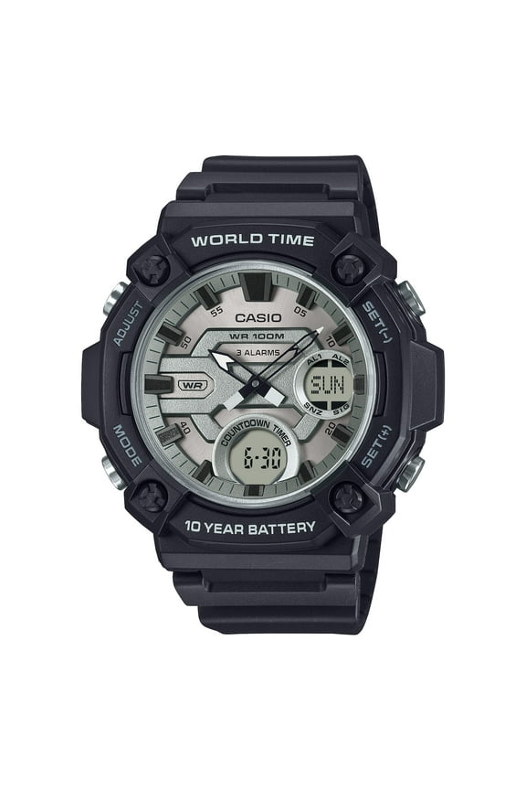 Mens Chronograph Wristwatch 100M Water Resistant 10-Yr Battery White & Black