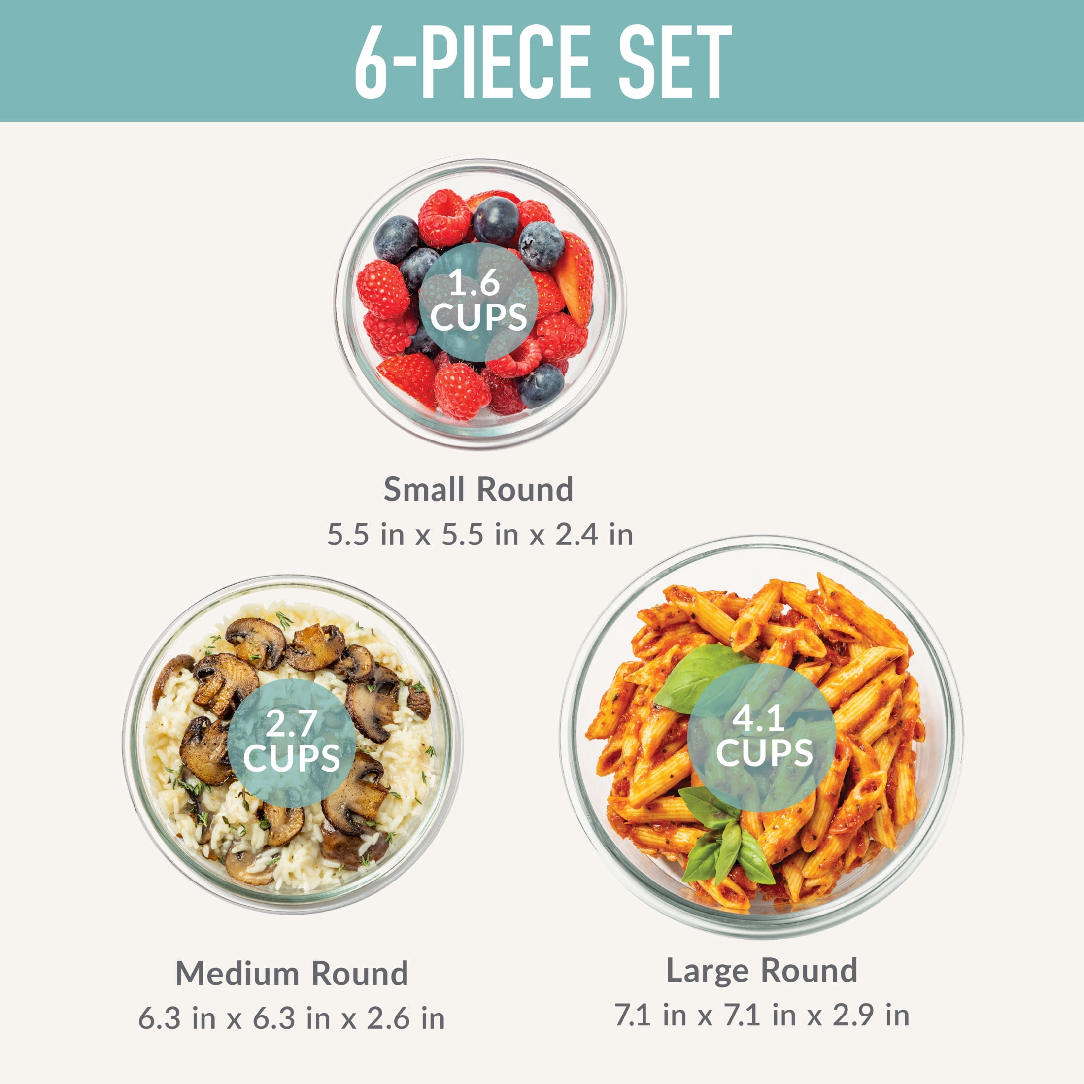 Bentgo Glass Leak-Proof Food Storage Set - 6-Piece Glass Containers with BPA-Free Airtight Lids, Reusable & Durable for Leftovers & Meal Prep - Microwave, Freezer, Oven & Dishwasher Safe (Soft Aqua)