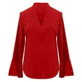 thumbnail image 4 of Holzkary Women's Long Bell Sleeve Tops Ruffle Blouse for Work Dressy Casual Work Tunic Shirts Clothes 2025 Fashion V Neck Drilling Solid Color Long Sleeve Blouses Light Weight Work Shirts Red M, 4 of 5