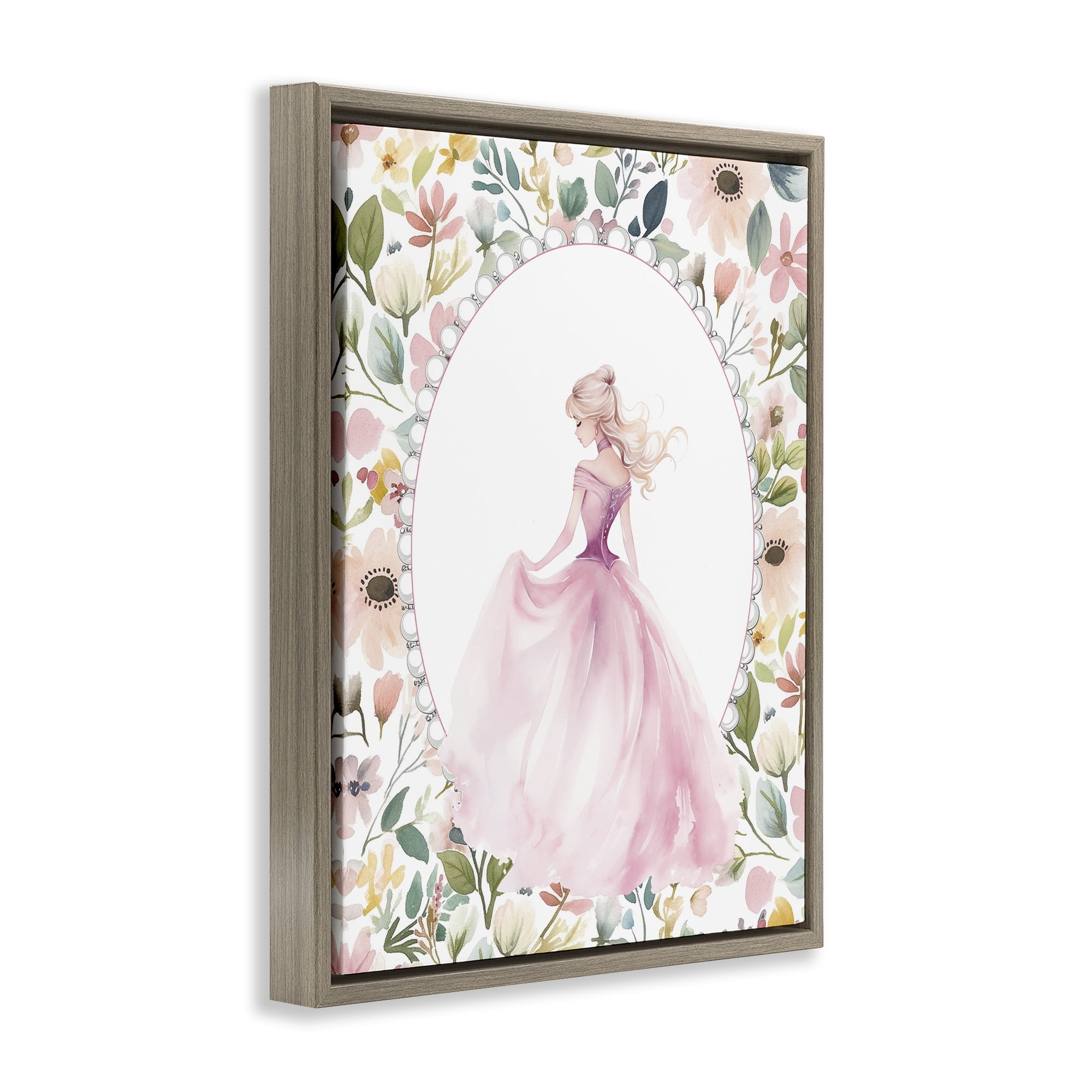Stupell Industries Graceful Princess Love Brown Framed Floater Canvas Wall Art, design by Christine Simpson Art