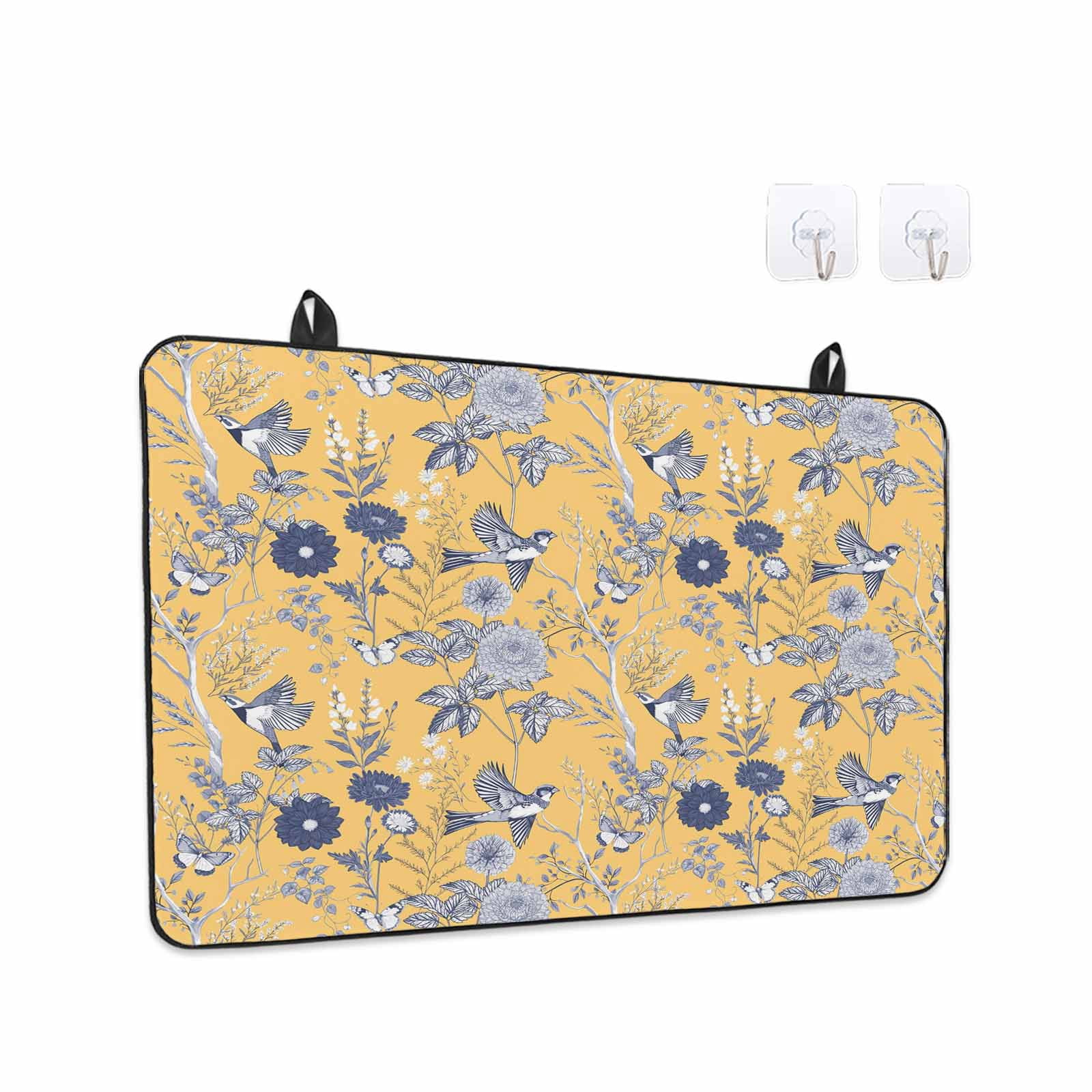 Vintage Flower Stove Top Cover for Electric Stove, Heat-proof & Non Slip Glass Top Stove Cover Protector, Country Bird Garden Butterfly Yellow Kitchen Flat Cooktop Rubber Mat 28.5x20.5 Inches