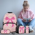 thumbnail image 2 of Pzuqiu Pink Leopard Bow Backpack for Boys Kids Backpack with Lunch Box Water Bottle Carrier Pencil Case 4 in 1 Set 17" Bookbag with Compartments Lightweight School Bag with Front Pocket, 2 of 7