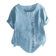 thumbnail image 3 of Boho Tops for Women 2026 Cotton-Linen Relaxed Fit Teacher Clothes Stretch Vacation Clothes Loose Fit Tunic Shirts, Blue,M, 3 of 4