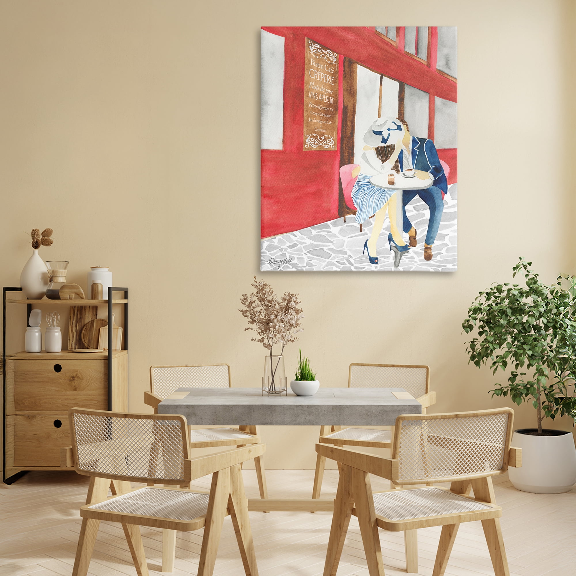 Stupell Industries Kiss At Parisian Cafe Canvas Wall Art, design by Hillary Holt