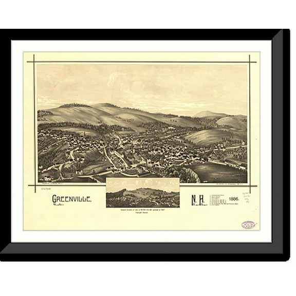 Historic Framed Print, NH Greenville 1886 MAP, 17-7/8" x 21-7/8"