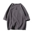 thumbnail image 1 of Camisas Elvqul Hombre Playa Gris Oscuro sin Estampado Manga Corta Algodón Lino Cuello Redondo, 1 of 6