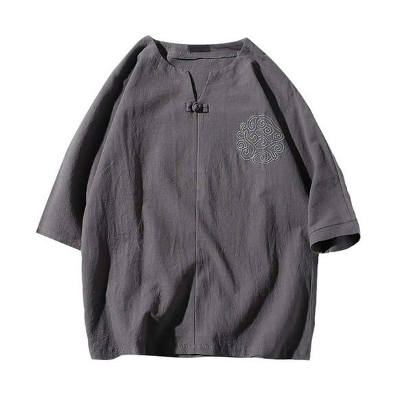 Mlzmgr Plus Size Tops for Men Embroidery V Neck Short Sleeve Summer Fashion Solid Color Tops Tee