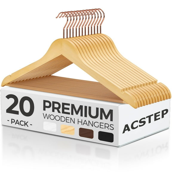ACSTEP Wooden Hangers 20 Pack, Wood Pants Skirt Suit Shirt Clothes Hangers, Natural