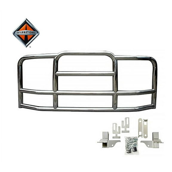 Large Model Deer Grille Guard Compatible for International Prostar (2008-2016) with Brackets - 90"x10-1/5"x40" Heavy Duty Polished Stainless Steel Grille Guard for Trucks