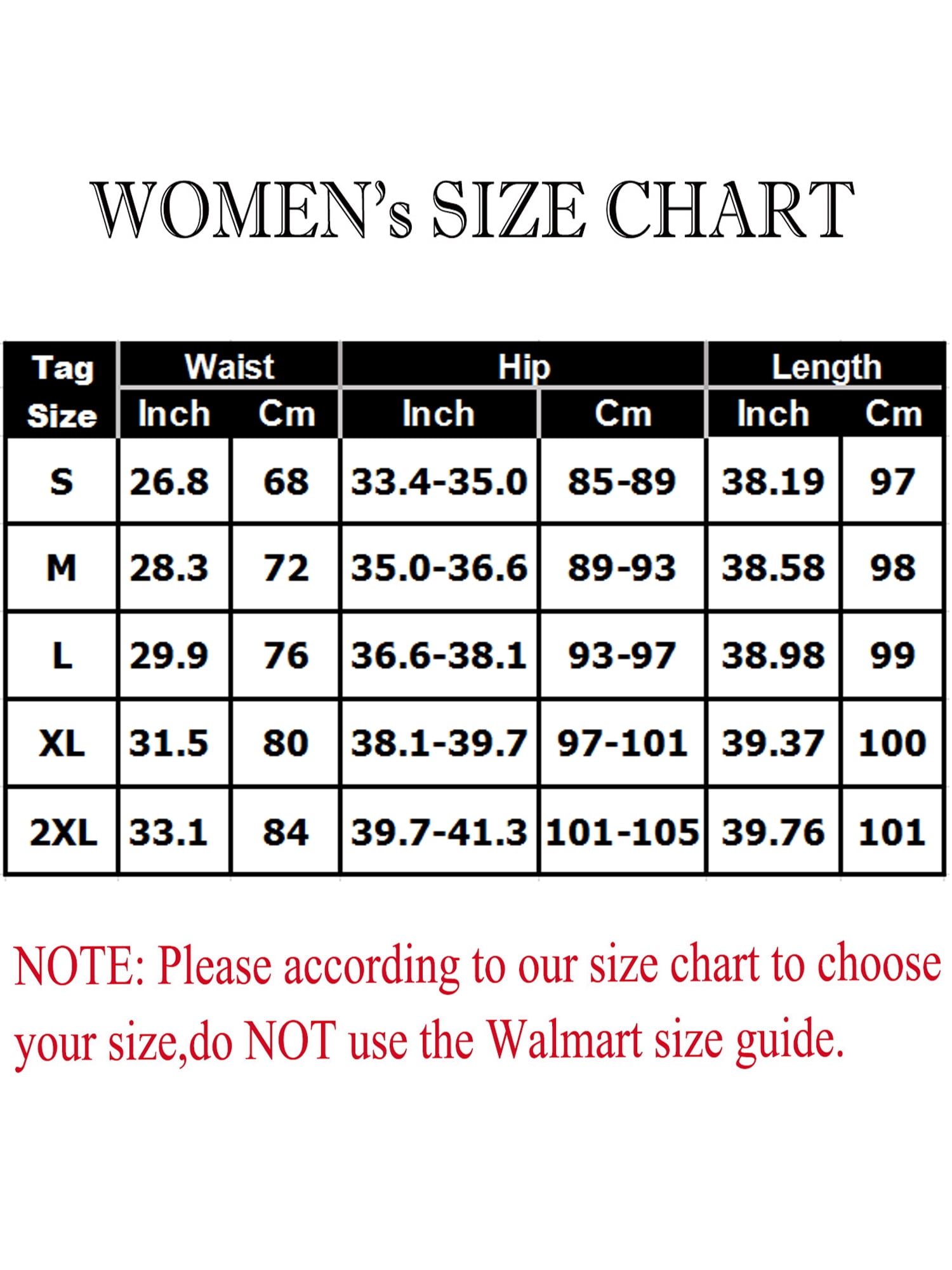 Walmart Women S Size Chart