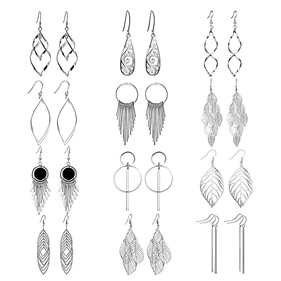 DESIGNICE 12Pairs Earring Sets,Alloy Earring Sets for Women,Fashionable Hollow-Out Hypoallergenic Earrings for Women,Dangle Earrings,12Pairs