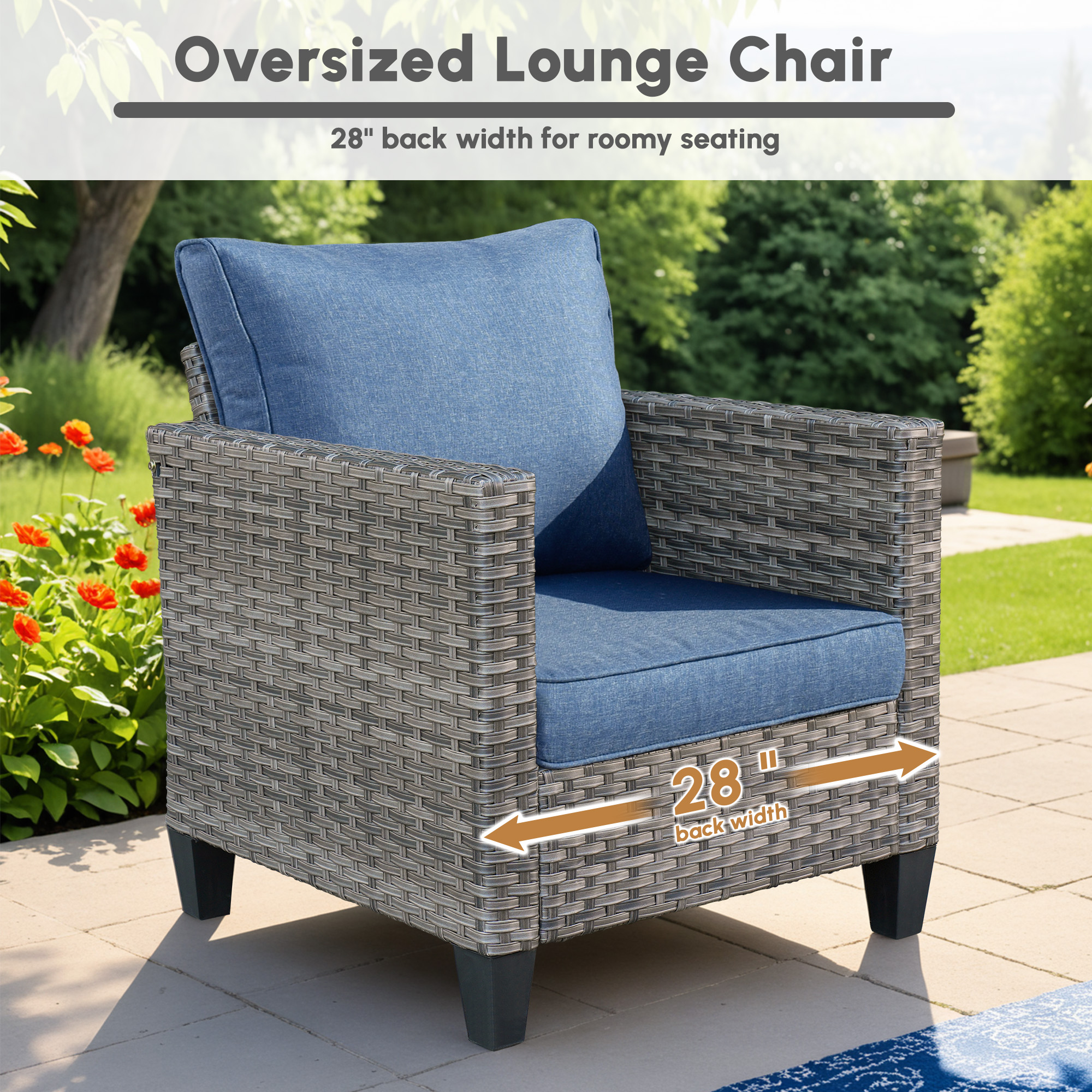 Ovios 4 Pieces Outdoor Patio Furniture Set with Lighted Coffee Table All-Weather Wicker Rattan Conversation Sofa Set, Denim Blue