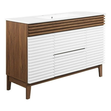 Modway Render 48" Plastic and Wood Single Sink Bathroom Vanity in White/Walnut