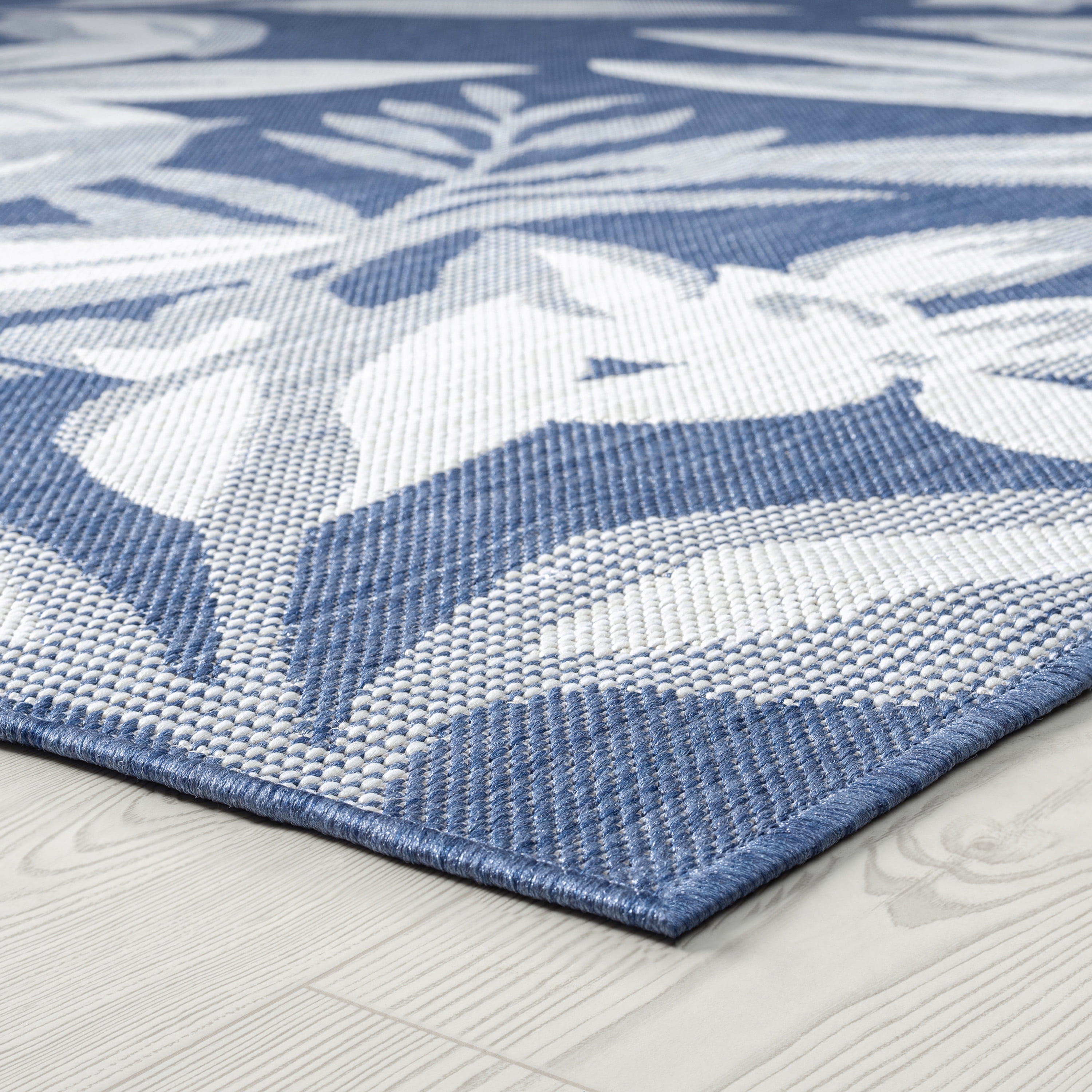 8x10 Water Resistant, Large Indoor Outdoor Rugs for Patios, Front Door Entry, Entryway, Deck, Porch, Balcony | Outside Area Rug for Patio | Blue, Floral | Size: 7'11'' x 10'3''