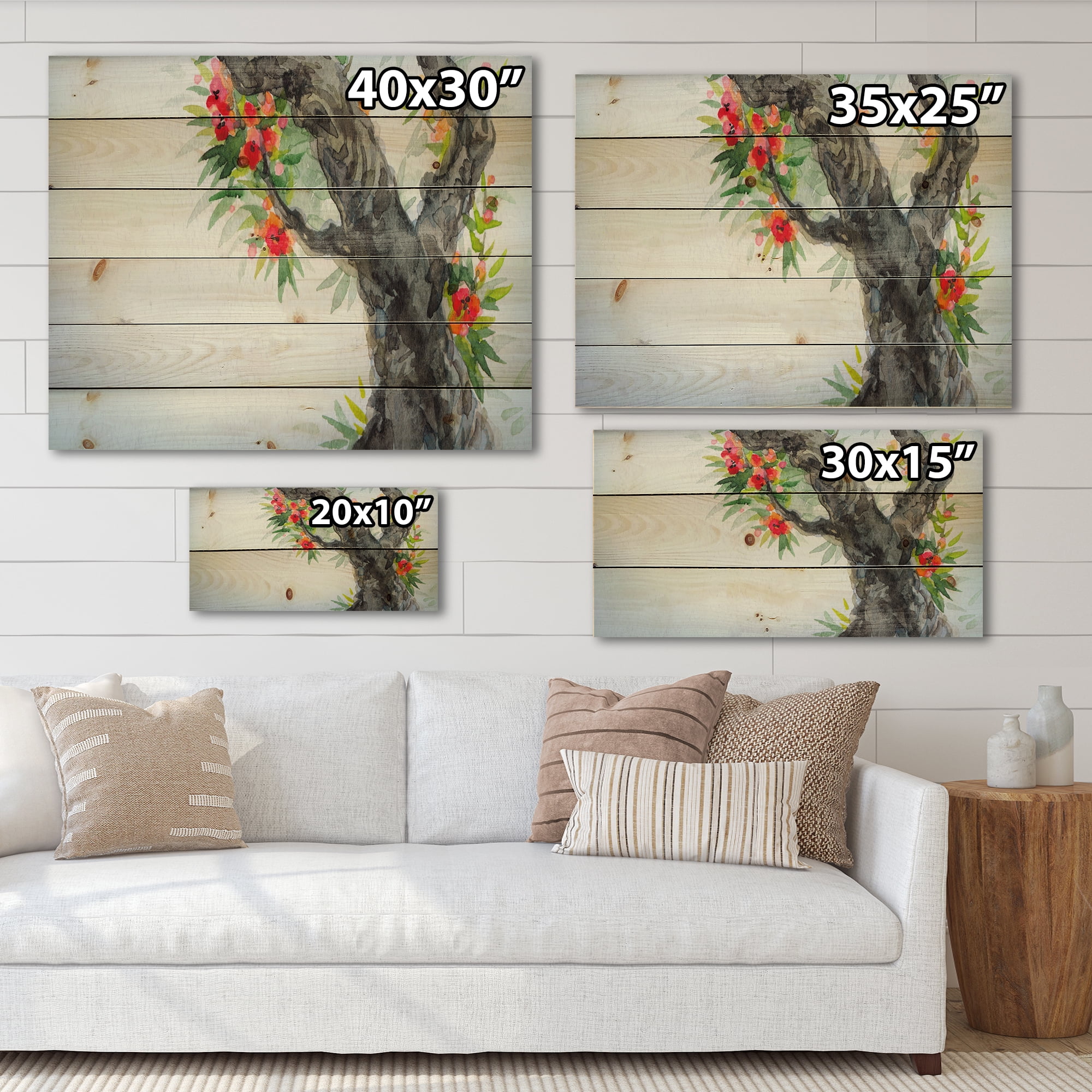 Designart 'Blooming Flowers Of An Old Tree In Spring I' Traditional Print on Natural Pine Wood