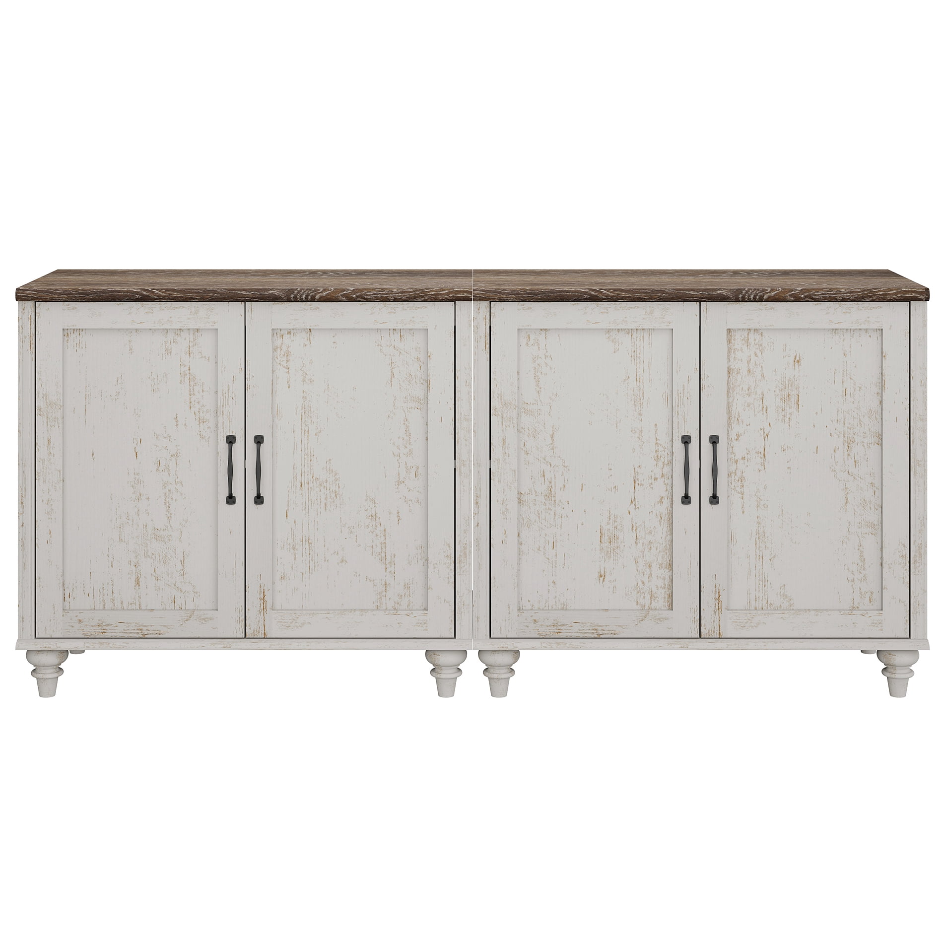 TV Stand For 75 Inch TV Inch TV, 2-In-1 TV Console Table For 43/50/60/75 Inch TV, Entertainment Center With 2 Wood Doors, Rustic White