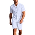 thumbnail image 3 of Laqbezok Men's 2-Piece Linen Set, Casual Short Sleeve Button Down Shirt and Drawstring Shorts Outfit, Relaxed Fit Summer Beach Resort Wear with Pockets, 3 of 6