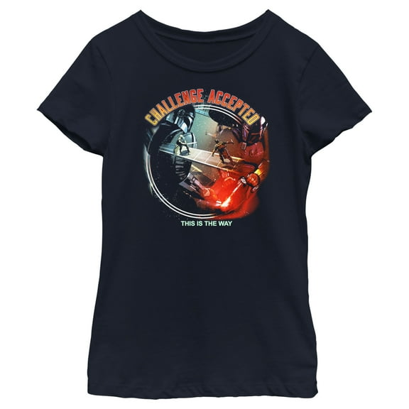 Girl's Star Wars: The Book of Boba Fett Challenge Accepted This is the Way  Graphic Tee Navy Blue Small