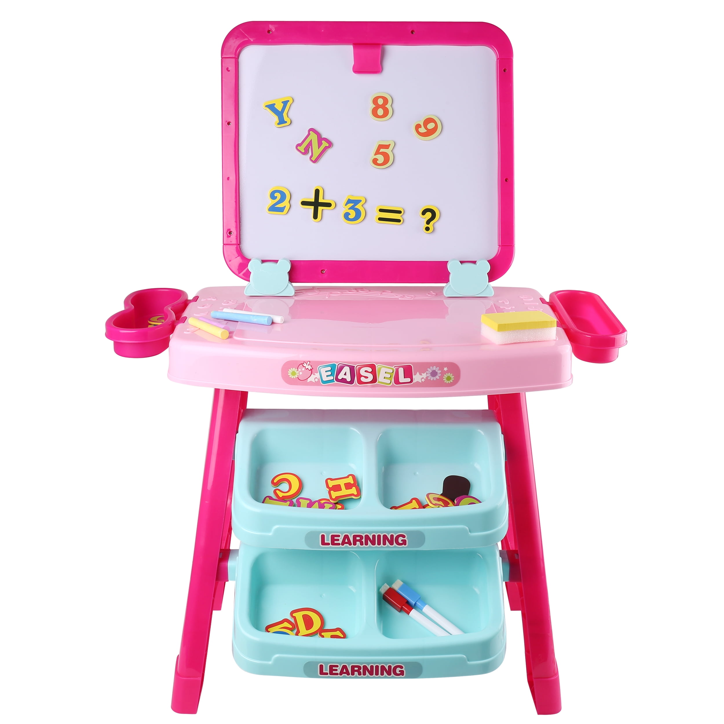 3-in-1 Kids Activity Desk with Dry Erase Board – Educational Art & Writing Table with Storage and 42 Piece Learning Set for Toddlers Boys & Girls