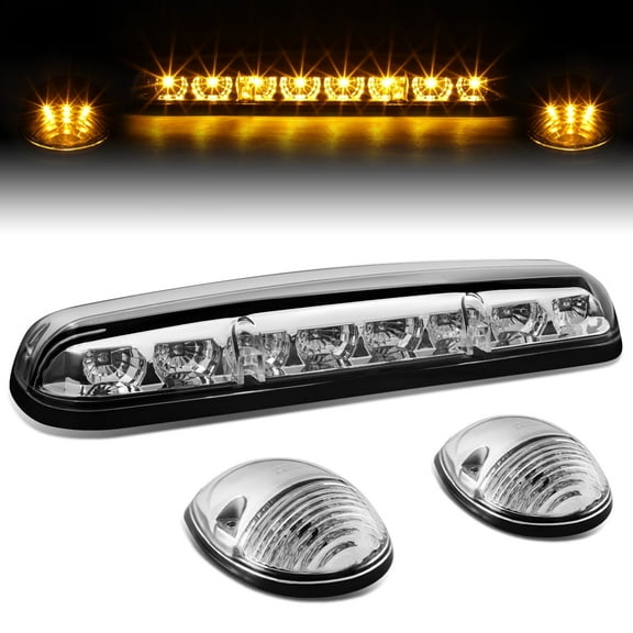 DNA Motoring For 02-07 Silverado Sierra 3Pcs Chrome Housing Yellow LED Cab Roof Running Light Lamps