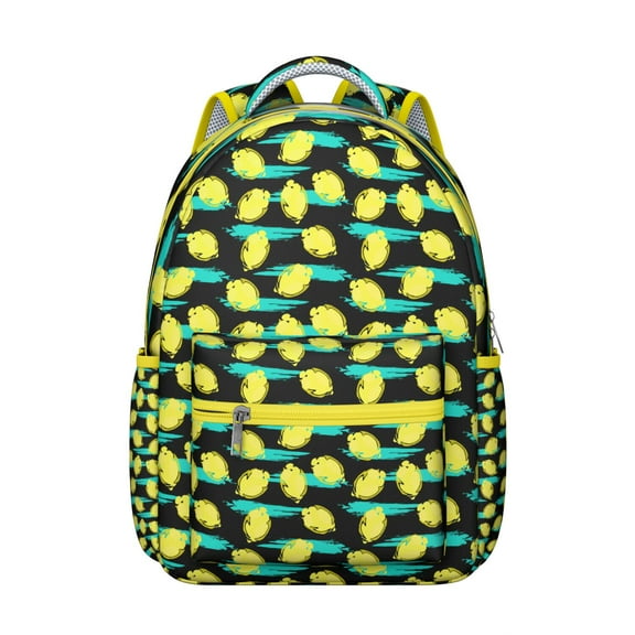 Retro Lemon Students Backpack Cute Yellow Fruit School Bag with Vintage Floral Design, Comfortable and Durable