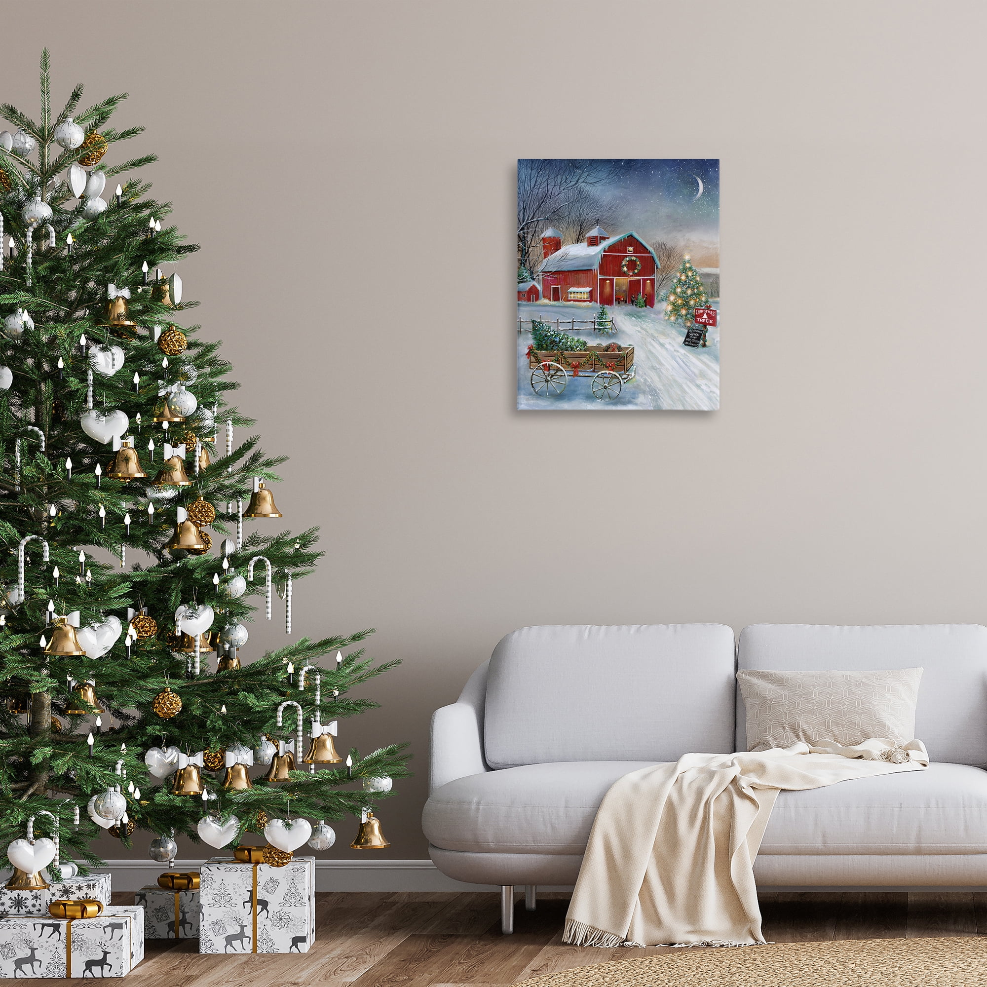 Stupell Industries Holiday Wagon & Barn Holiday Painting Gallery Wrapped Canvas Art Prints Wall Art, 24 x 30