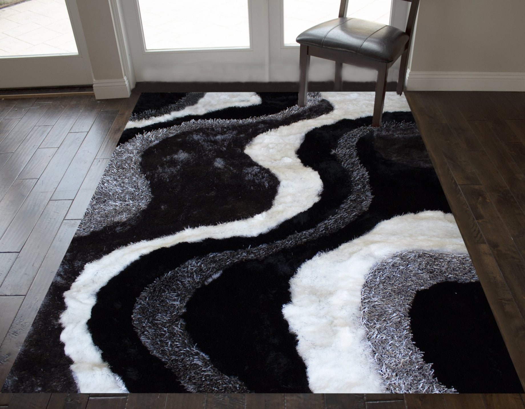 8x10 Black White Shag Shaggy Fuzzy Fluffy Furry Soft Modern Contemporary Decorative Thick Plush