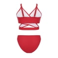thumbnail image 4 of RUNQHUI Ensemble Bikini 3 Pcs pour Filles Soutien-Gorge Croisé avec Short Imprimé Maillots de Bain Rouge 8-9 Ans, 4 of 6