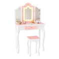 thumbnail image 2 of Ktaxon Kids' Wooden Vanity Table and Stool Set with LED Lights, Princess Makeup Dressing Table,Children's Furniture, Pink, 2 of 10