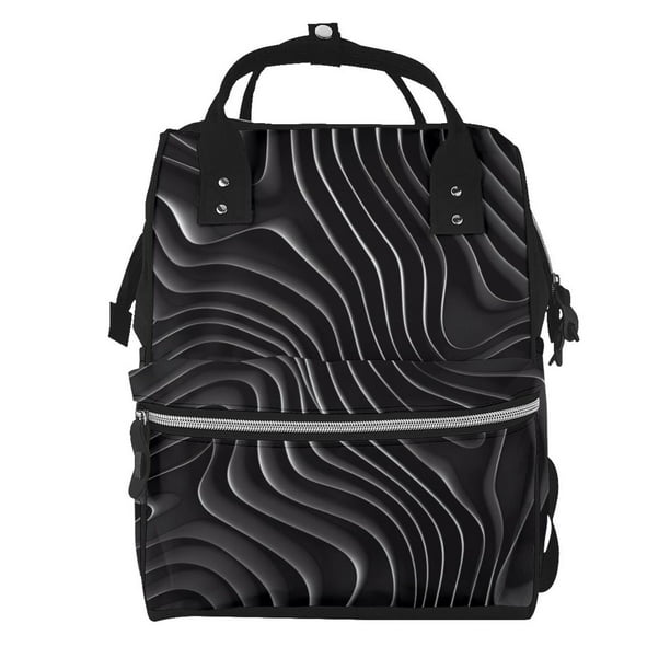Easygdp Abstract Black And White Waves para Bolsa de Bebé de Gran Capacidad con Múltiples Bolsillos, Bolsa de Pañales para Padres, Bolsa de Viaje Organizada y Elegante