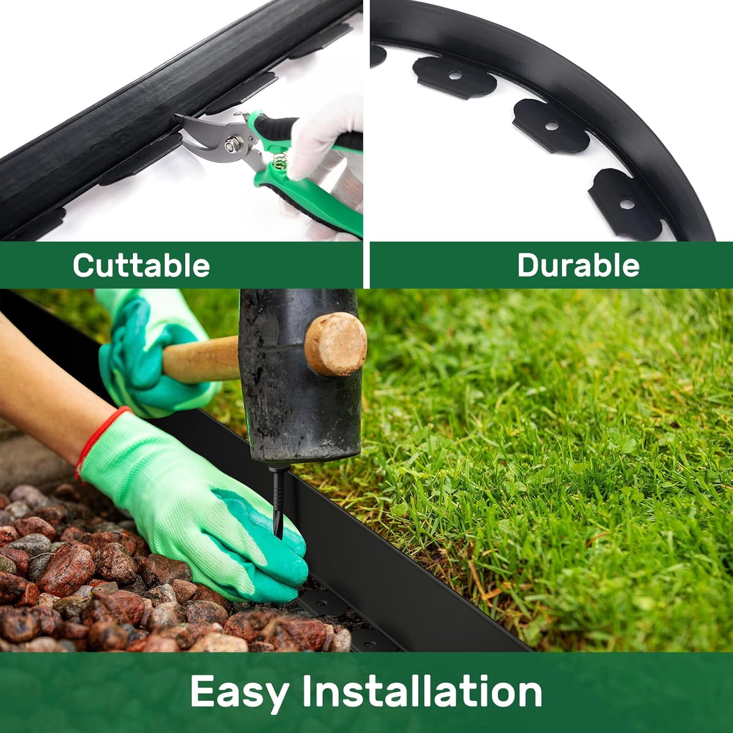 Landscape Edging Kit, 40ft Garden Edging Border 2 Inch Tall with 36 Pcs Spikes, Edging for Landscaping, Garden