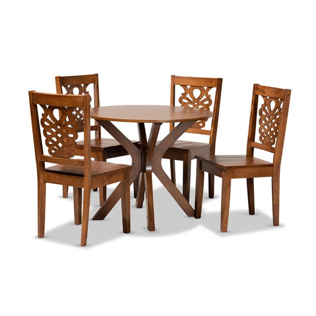 Baxton Studio Liese Modern and Contemporary Transitional Walnut Brown Finished Wood 5-Piece Dining Set