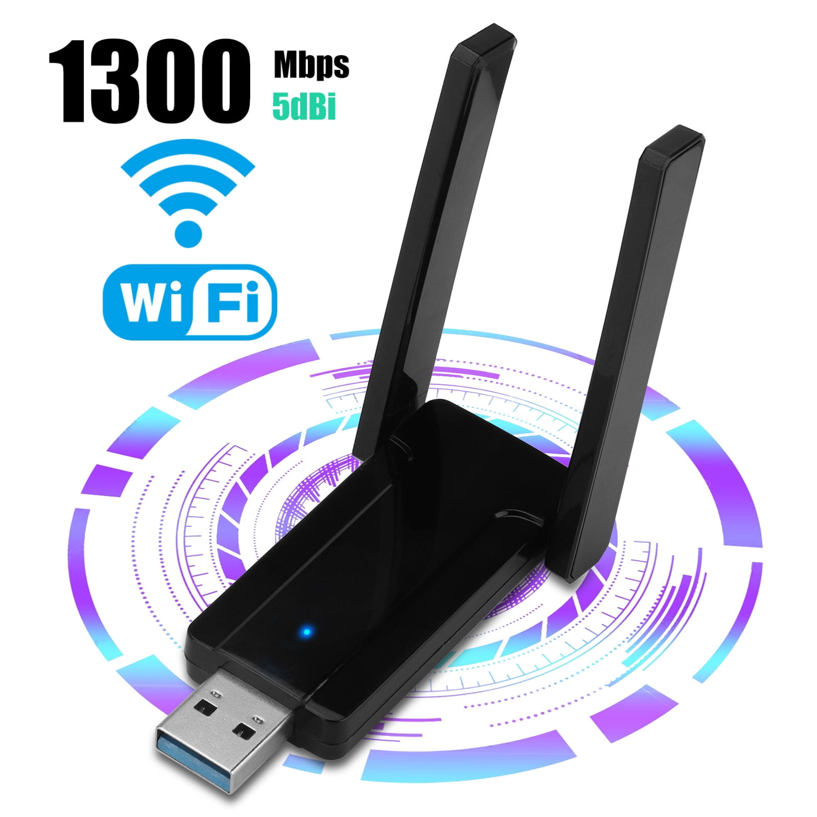 USB WiFi Adapter for PC, AC 1300Mbps USB 3.0 Wireless Network Adapter with 2*5dBi Dual Band 2.4G/5GHz High Gain Antennas for Laptop Desktop Windows 10//8/7/XP/Vista, Linux, Mac OS 10.9-10.15 - Walmart.com