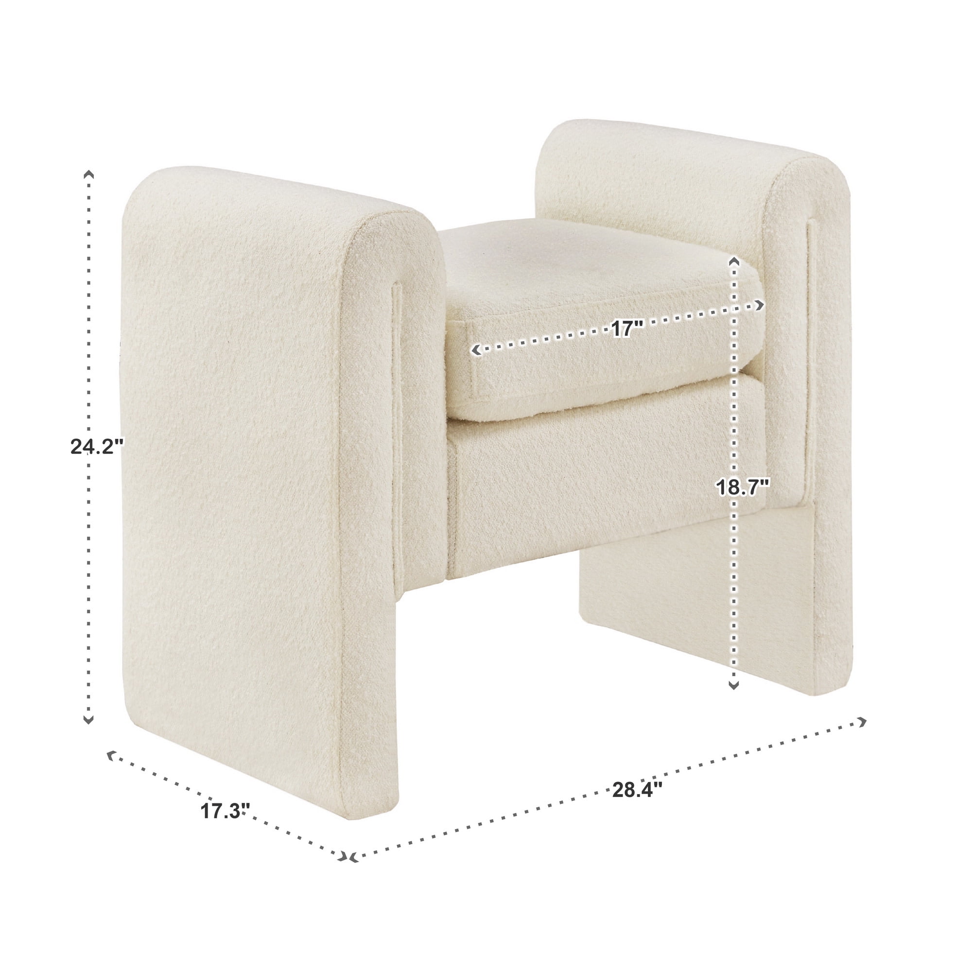 Weston Home Modica Upholstered Ivory White Boucle Bench, Small