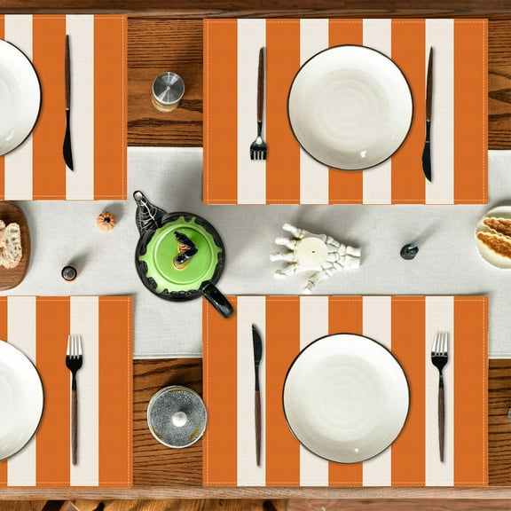 Gallickan Halloween Placemats, Set of 4 Printed Polyester Table Mats, Thanksgiving Fall Insulation Pads for Dining, Holiday Party Table Decor, A