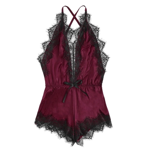 Gibobby Conjunto de lencería Sexy Camisón de malla para mujer, estilo kimono de encaje(Rojo, XG)