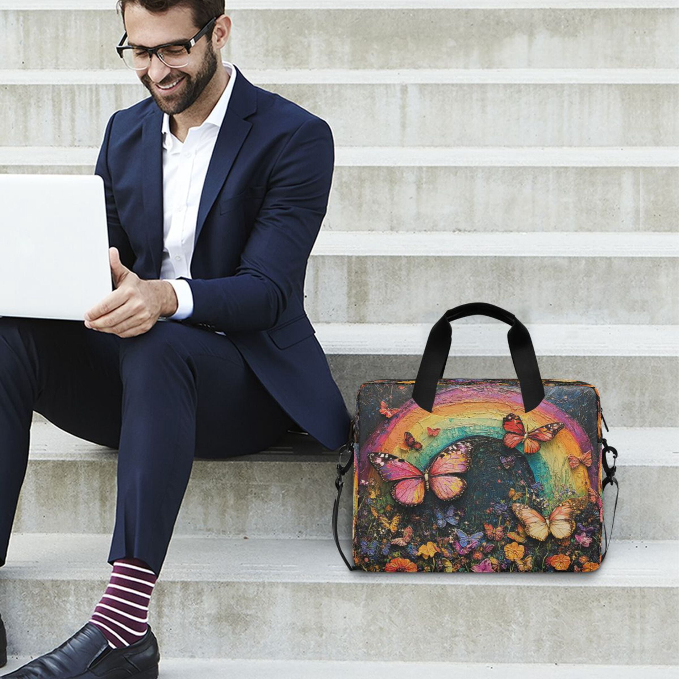 Laptop Bag Laptop Briefcase 15.7 x 3 x 11.8 Inches Laptop Bag Briefcases Laptop Storage Travel Laptop Bag Work Laptop Bag Rainbow Butterfly