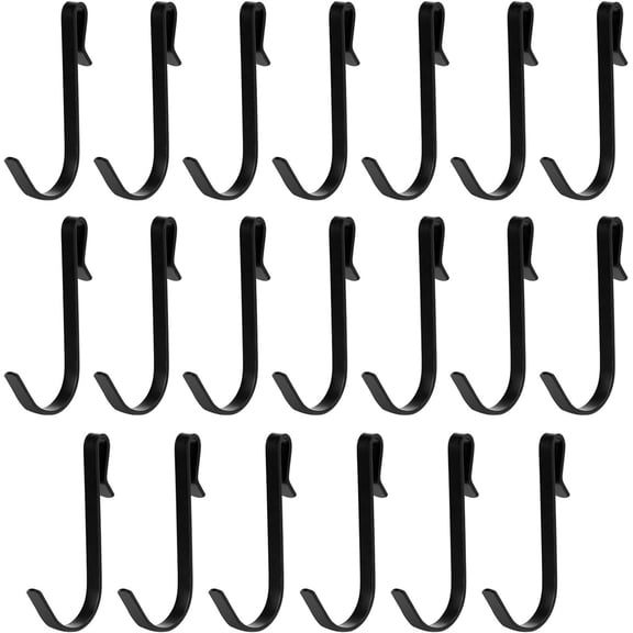Triani 20Pcs J Shaped Hook Black Snap on Hooks Wire Rack Hook Shelf Hook Stainless Steel Clip-on Hook Hanging Sink Grid J Hook for Kitchen Bedroom Office(Black)