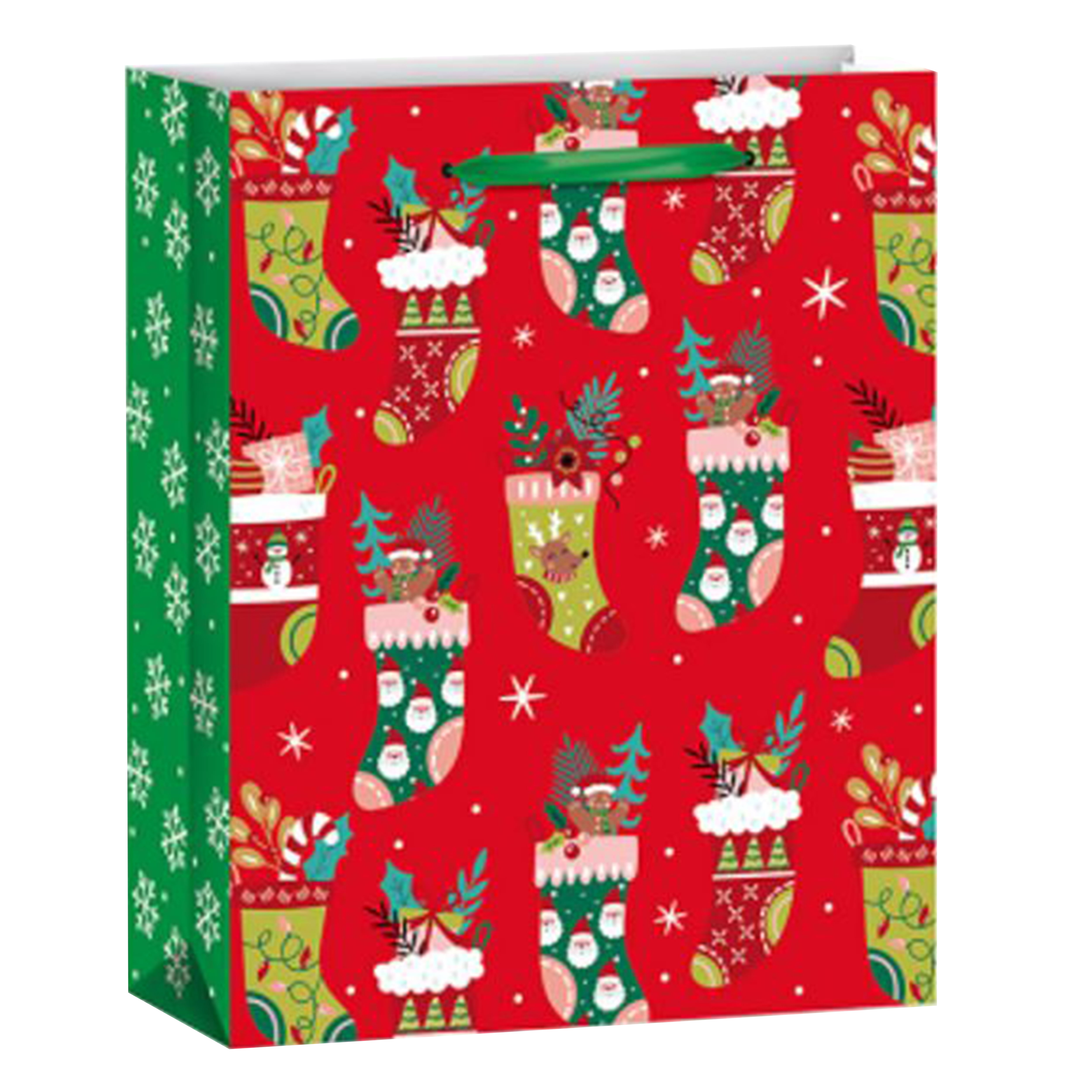 Holiday Time Glitter Gift Bag with Stocking Pattern, CHRISTMAS GIFT BAG WITH STOCKING PATTERN