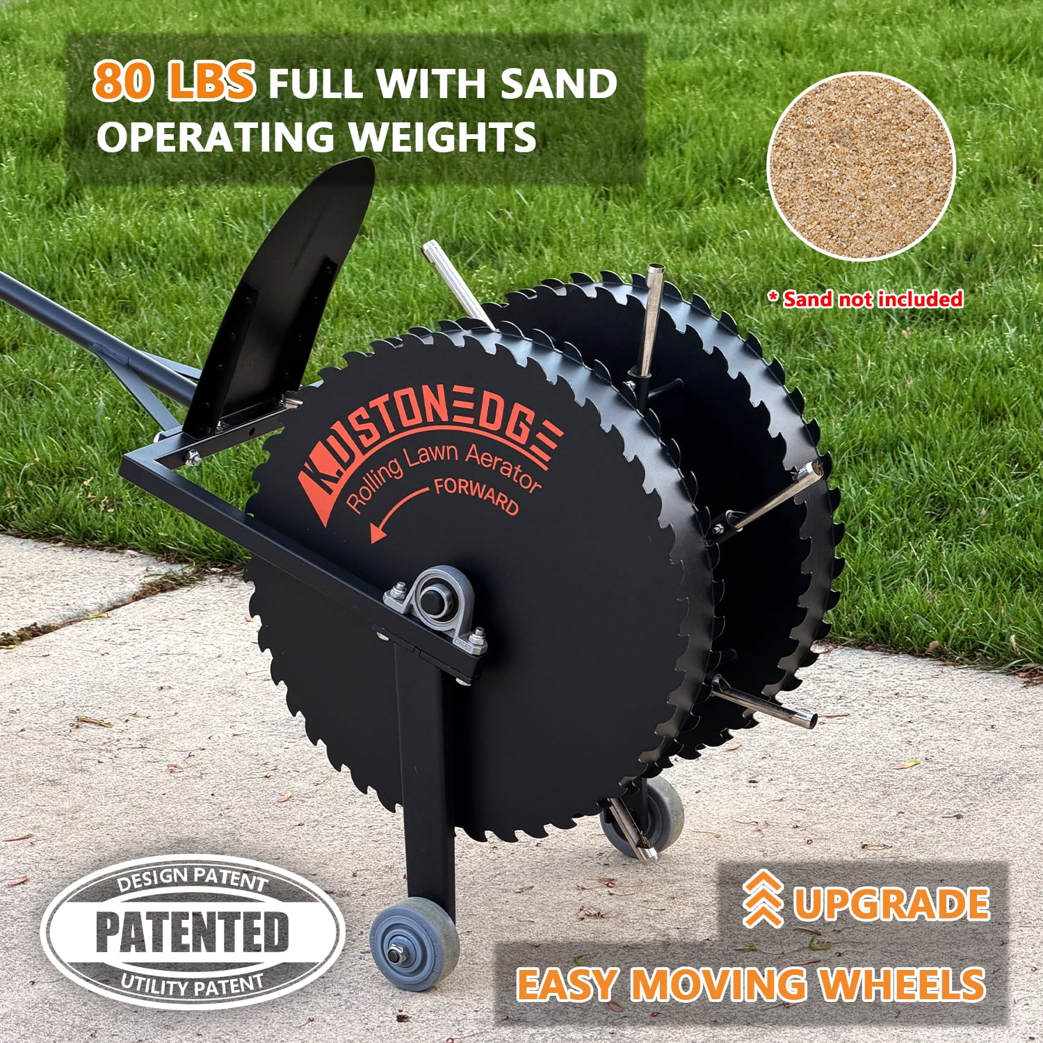 K.D STONEDGE Patented Rolling Lawn Coring Aerator Yard Grass Pulling Plugs Manual Aeration Tool Push Roller Rotary Compacted Garden Soil Loosening