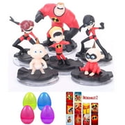 Incredibles 2 Action Figures / Mr. Incredible Toy Playset 6 Pcs 2 - 4 Tall / Birthday Decorations Cake Toppers / + 2 Bonus Stickers Card