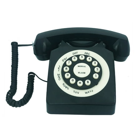 TelPal Retro Corded Landline Phone, Classic Vintage Old Fashion Telephone for Home & Office, Wired Home Phone Gift for Seniors (Black)