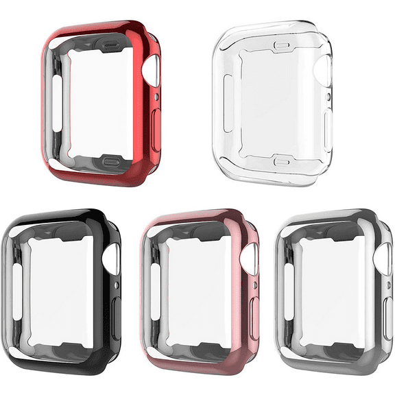 Tekcoo Case for iWatch Series 7 SE 6 5 4 3 2 1 38 40 41 42 44 45MM, [5-Pack] Built-in TPU Screen Protector - Full Body Protective Ultra Thin Bumper Flexible Lightweight Cover