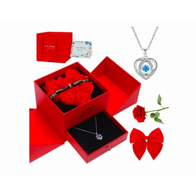 Collar Dije Corazón Xtellar Y Caja De Regalo De Rosas