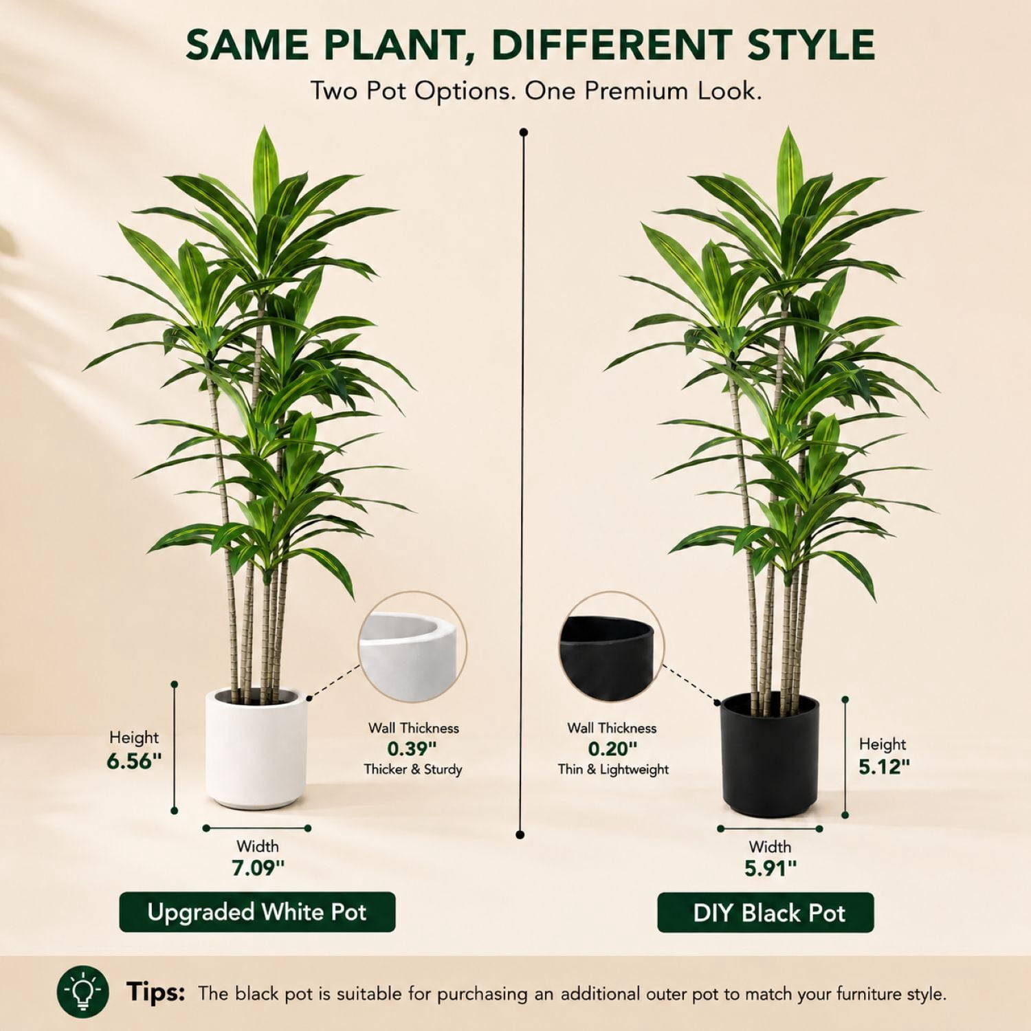 Easy4Home 6FT Artificial Plant Fake Dracaena Tree Potted Indoor Faux Floor Plant for Home Office Decor, White Pot