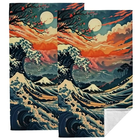 

ONETECH Sunset Trees Spa Towel Hand Towel Set for Kitchens Bathrooms Showers - Funny Kitchen Towels Quick Dry Super Soft - 2 Pack 27.5x16 inch 27.5*16in